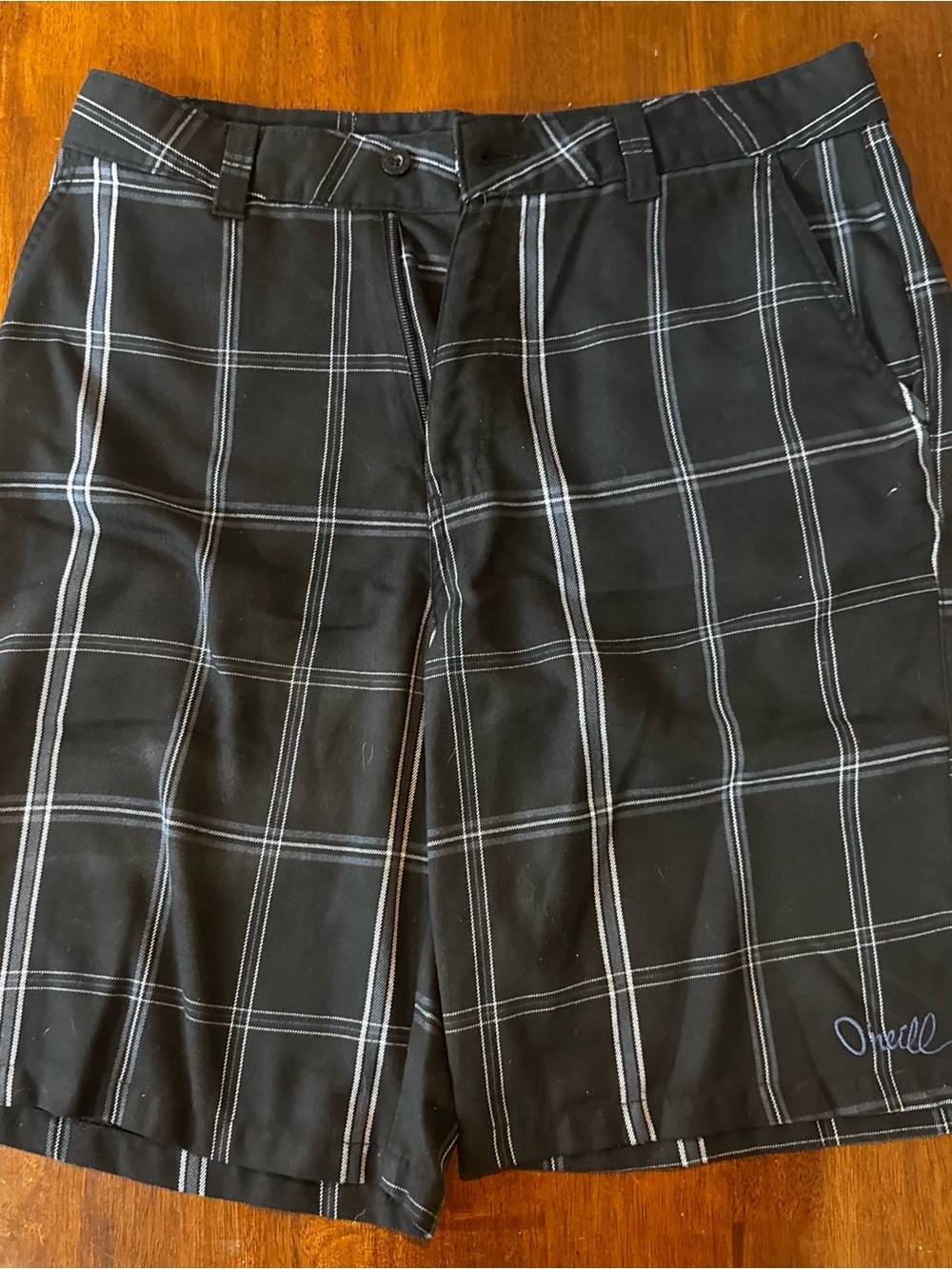 O'Neill Black Plaid Shorts with White Windowpane